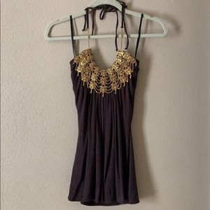 SKY Brown Top With Gold Detail